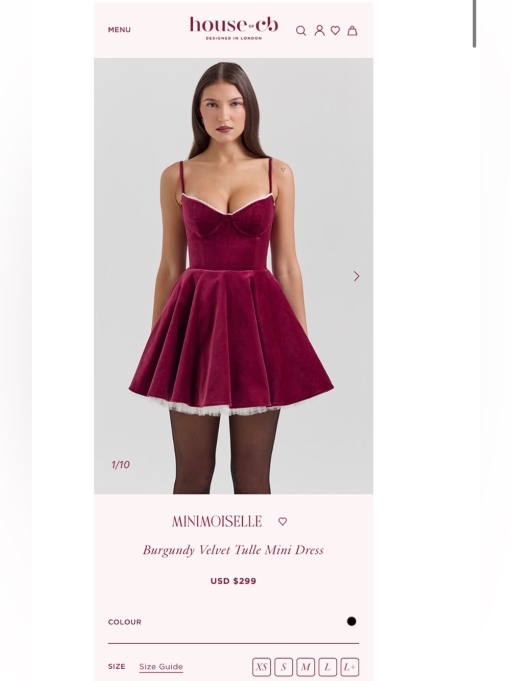 House of CB mini moiselle Burgundy Velvet Tulle Mini Dress